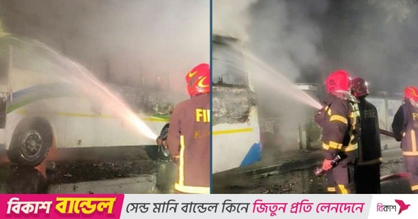 মিরপুরে গভীর রাতে ড্যাফোডিল বিশ্ববিদ্যালয়ের দুই বাসে আগুন