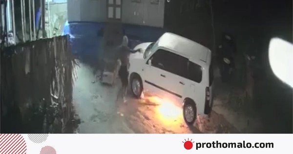 গভীর রাতে গাড়িতে দুর্বৃত্তদের আগুন, সিসিটিভিতে ধরা পড়ল পুরো ঘটনা